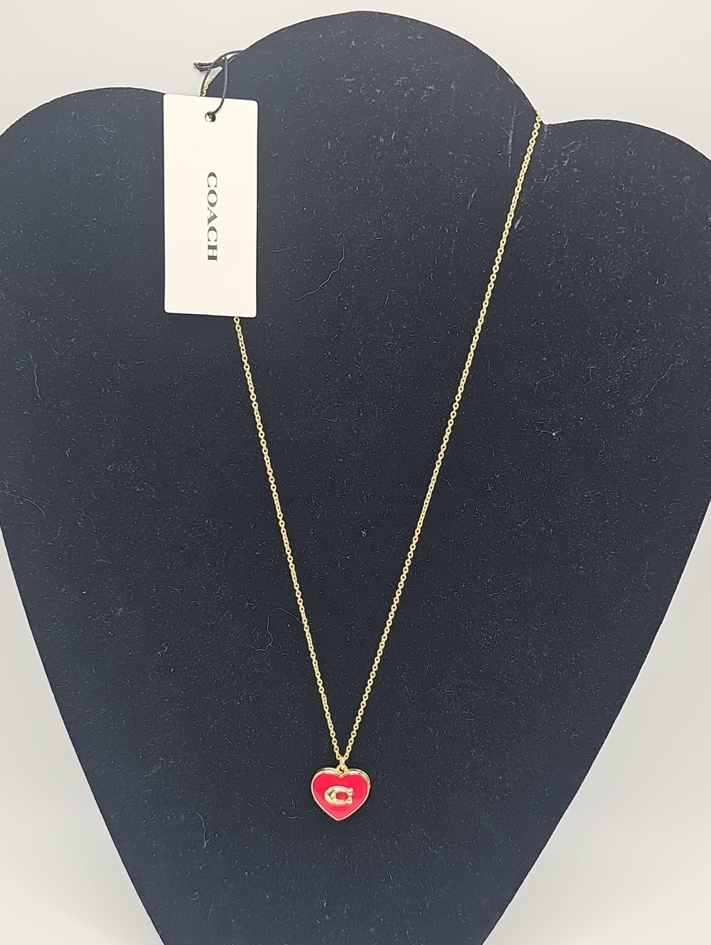 Coach Gold-Tone Chain with Red Heart Locket Logo Pendant. New With Tags